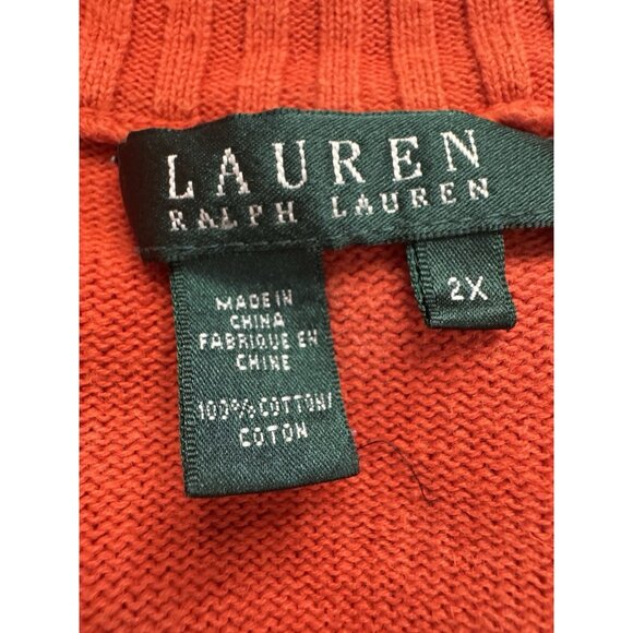 Lauren RL Womens 2X Orange Sweater Funnel Neck Button Cozy Autumn Classic Preppy - Picture 9 of 13